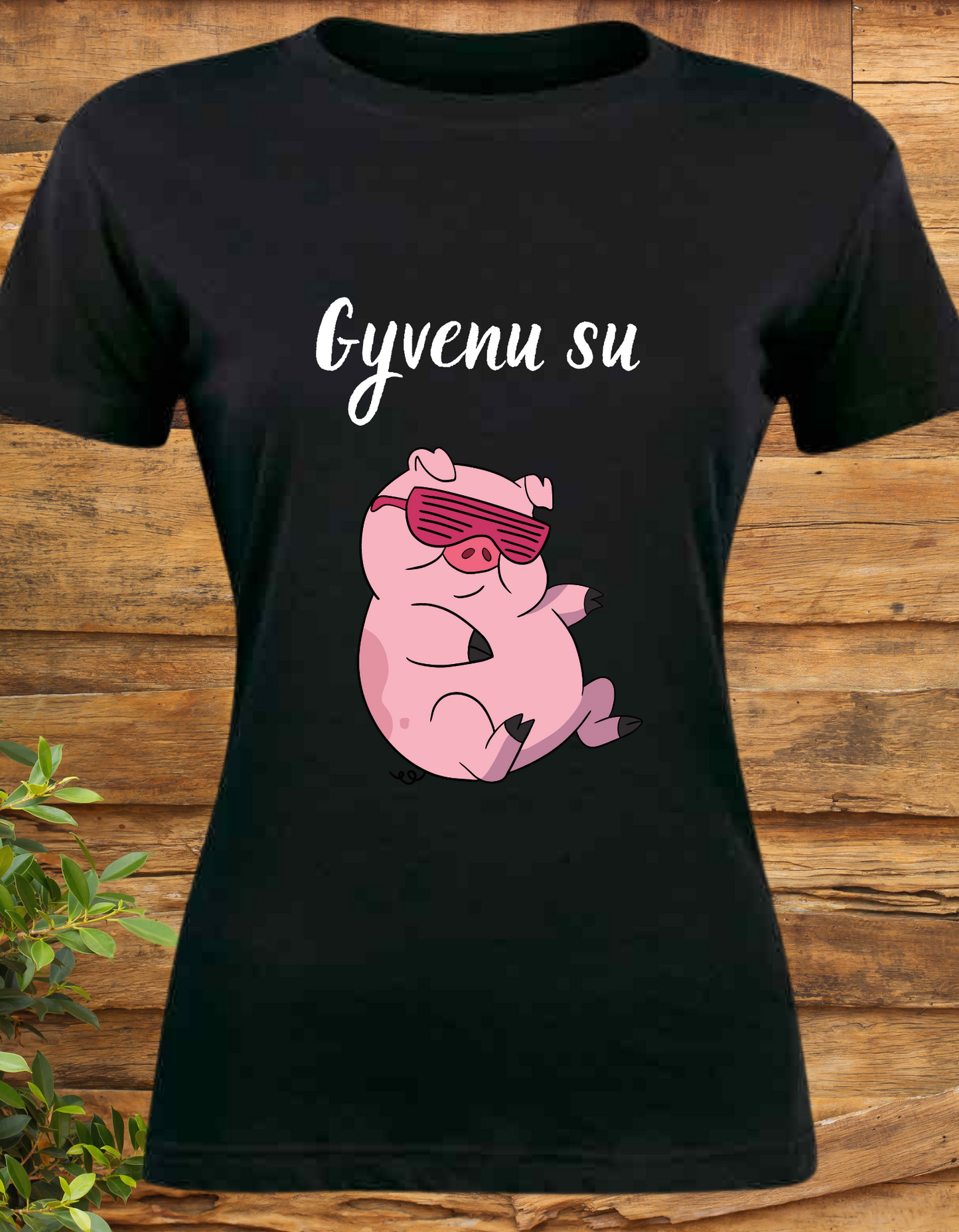 Gyvenu su kiaule marškinėliai