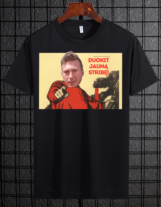 Duokit jauną stribę marškinėliai